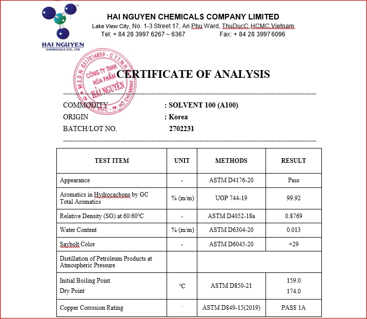 Dung môi Solvent 100 (A100)